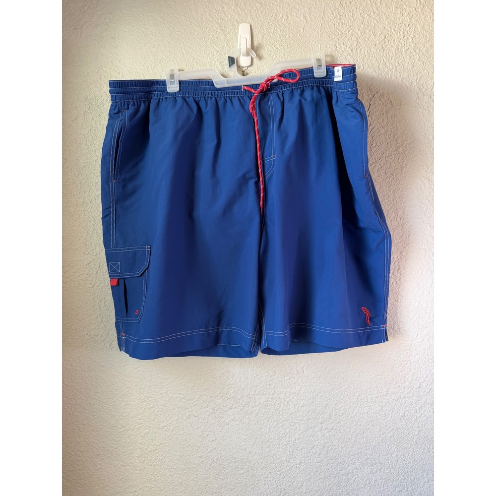 New Roundtree & Yorke Swim Trunks Blue Cargo Pockets Elastic Waist Mens 4XB